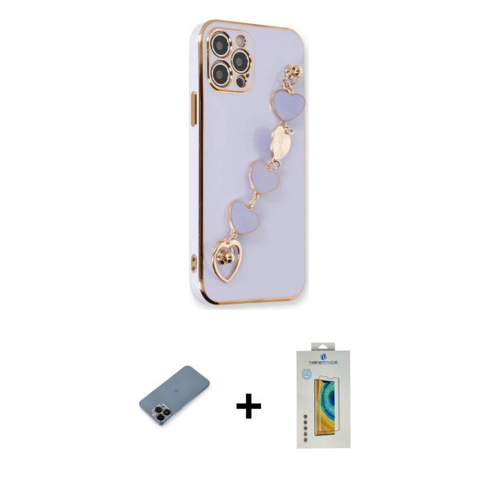 MARSİLYAN™- iPhone 12 Pro Max Kılıf Nova Işık Prime - Siyah Polymer Nano Ekran Koruyucu + Shine Kamera Lens Koruma Cam - SH