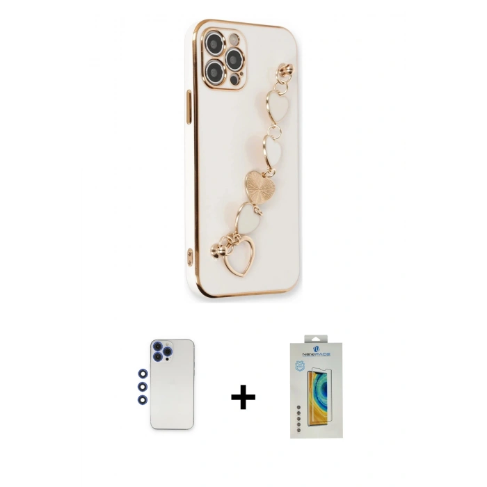 MARSİLYAN™- iPhone 12 Pro Max Kılıf Nova Işık Prime - Siyah Polymer Nano Ekran Koruyucu + Shine Kamera Lens - LT
