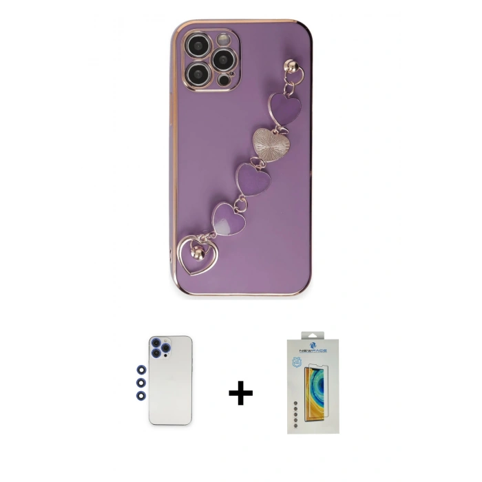 MARSİLYAN™- iPhone 12 Pro Max Kılıf Nova Işık Prime - Siyah Polymer Nano Ekran Koruyucu + Shine Kamera Lens - LT