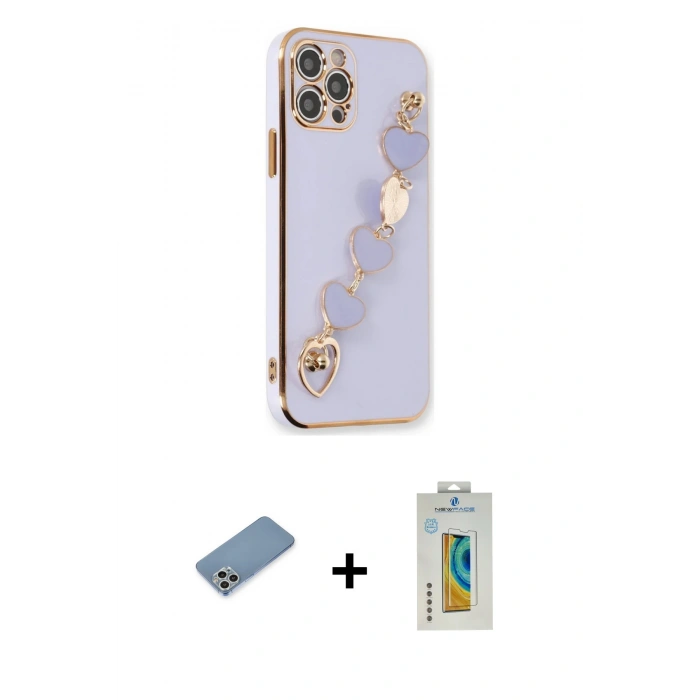 MARSİLYAN™- iPhone 12 Pro Max Kılıf Nova Işık Prime - Siyah Polymer Nano Ekran Koruyucu + Shine Kamera Lens Koruma Cam - GS