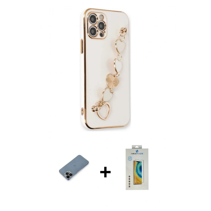 MARSİLYAN™- iPhone 12 Pro Max Kılıf Nova Işık Prime - Siyah Polymer Nano Ekran Koruyucu + Shine Kamera Lens Koruma Cam - SH