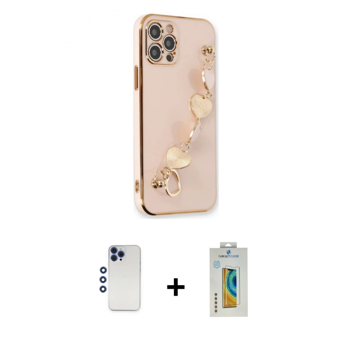 MARSİLYAN™- iPhone 12 Pro Max Kılıf Nova Işık Prime - Siyah Polymer Nano Ekran Koruyucu + Shine Kamera Lens - LT