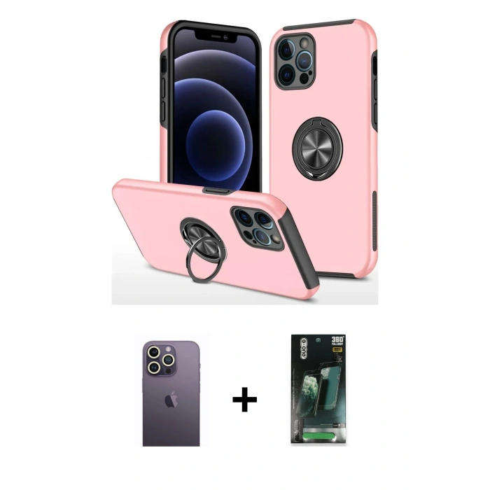 MARSİLYAN™- iPhone 12 Pro Max Kılıf Odak Form Prime - Şeffaf 360 Full Body Arka Koruyucu + Neon Fosforlu Kamera Lens - BZ