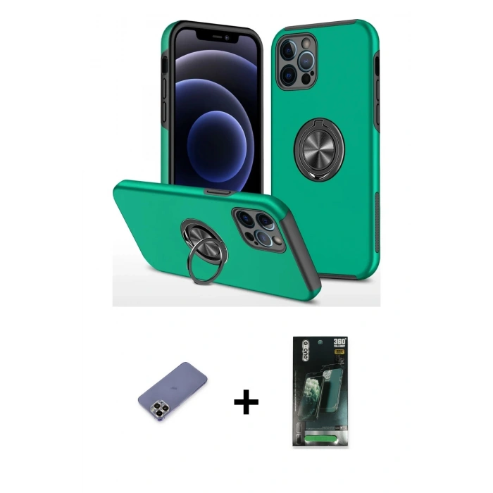 MARSİLYAN™- iPhone 12 Pro Max Kılıf Odak Form Prime - Şeffaf 360 Full Body Arka Koruyucu + Metal Kamera Lens Koruma Cam - GD