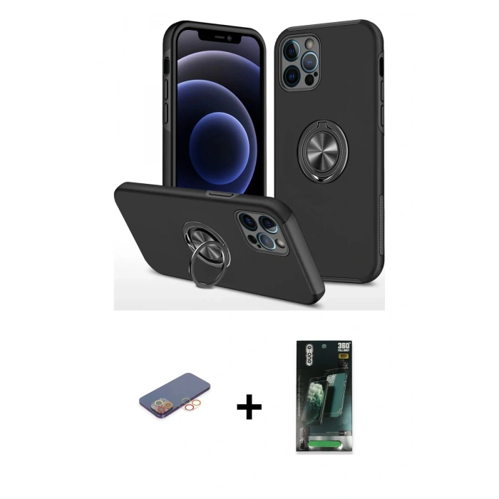 MARSİLYAN™- iPhone 12 Pro Max Kılıf Odak Form Prime - Şeffaf 360 Full Body Arka Koruyucu + Renkli Kamera Lens Koruma Cam - TU