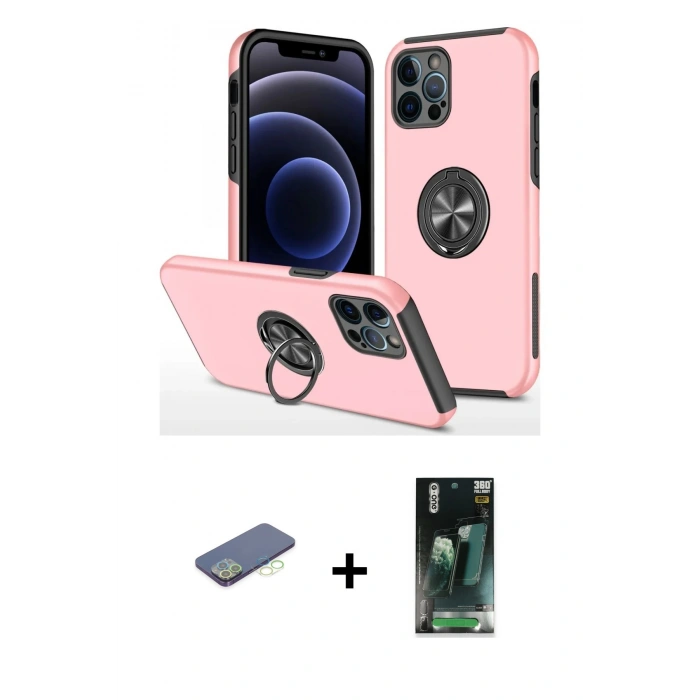 MARSİLYAN™- iPhone 12 Pro Max Kılıf Odak Form Prime - Şeffaf 360 Full Body Arka Koruyucu + Renkli Kamera Lens Koruma Cam - YL