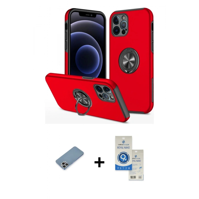 MARSİLYAN™- iPhone 12 Pro Max Kılıf Odak Form Prime - Şeffaf Royal Nano Ekran Koruyucu + Shine Kamera Lens Koruma Cam - GI