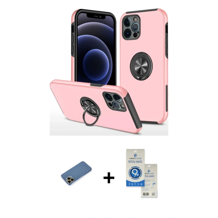 MARSİLYAN™- iPhone 12 Pro Max Kılıf Odak Form Prime - Şeffaf Royal Nano Ekran Koruyucu + Shine Kamera Lens Koruma Cam - GD