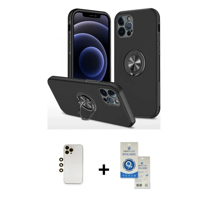 MARSİLYAN™- iPhone 12 Pro Max Kılıf Odak Form Prime - Şeffaf Royal Nano Ekran Koruyucu + Shine Kamera Lens - GD