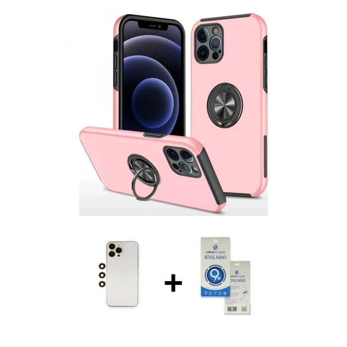 MARSİLYAN™- iPhone 12 Pro Max Kılıf Odak Form Prime - Şeffaf Royal Nano Ekran Koruyucu + Shine Kamera Lens - GD