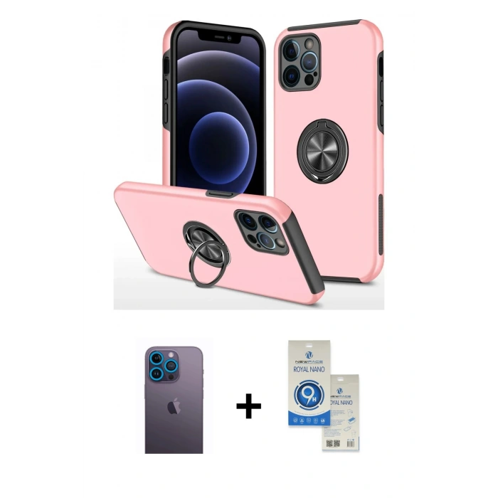 MARSİLYAN™- iPhone 12 Pro Max Kılıf Odak Form Prime - Şeffaf Royal Nano Ekran Koruyucu + Neon Fosforlu Kamera Lens - MI