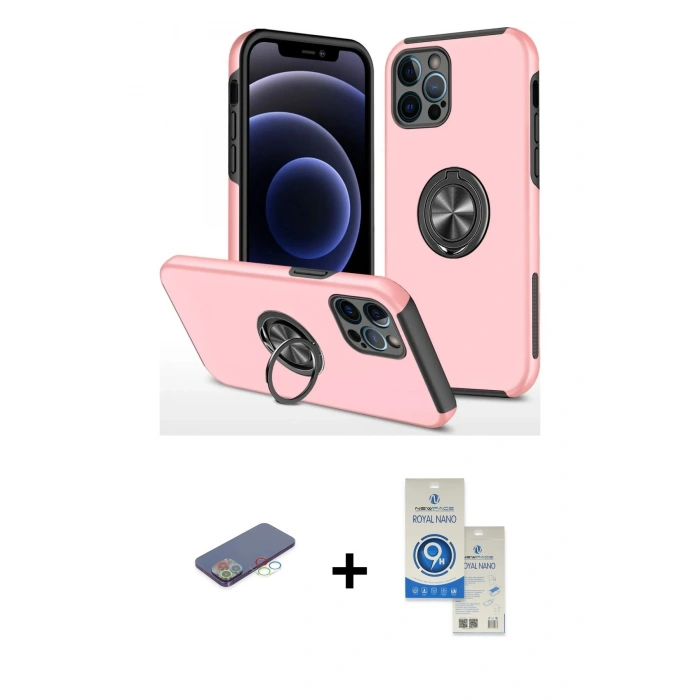 MARSİLYAN™- iPhone 12 Pro Max Kılıf Odak Form Prime - Şeffaf Royal Nano Ekran Koruyucu + Renkli Kamera Lens Koruma Cam - MI