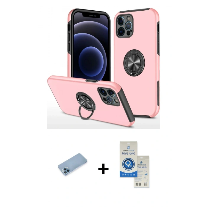 MARSİLYAN™- iPhone 12 Pro Max Kılıf Odak Form Prime - Şeffaf Royal Nano Ekran Koruyucu + Mavi Shine Kamera Lens Koruma Cam