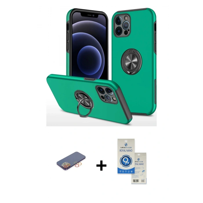 MARSİLYAN™- iPhone 12 Pro Max Kılıf Odak Form Prime - Şeffaf Royal Nano Ekran Koruyucu + Renkli Kamera Lens Koruma Cam - TU