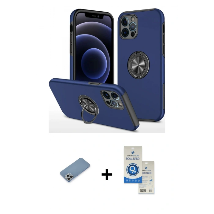 MARSİLYAN™- iPhone 12 Pro Max Kılıf Odak Form Prime - Şeffaf Royal Nano Ekran Koruyucu + Shine Kamera Lens Koruma Cam - GS