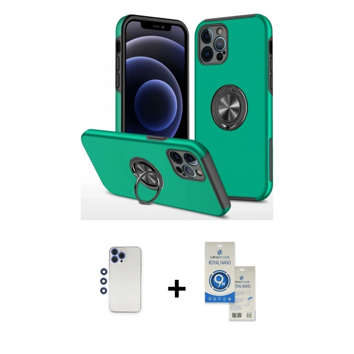 MARSİLYAN™- iPhone 12 Pro Max Kılıf Odak Form Prime - Şeffaf Royal Nano Ekran Koruyucu + Shine Kamera Lens - LT
