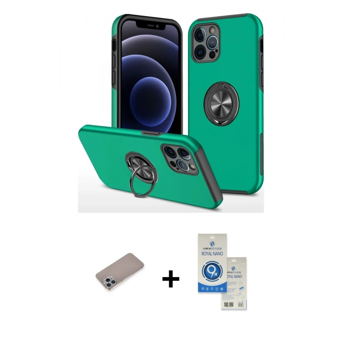 MARSİLYAN™- iPhone 12 Pro Max Kılıf Odak Form Prime - Şeffaf Royal Nano Ekran Koruyucu + Shine Kamera Lens Koruma Cam - SABE