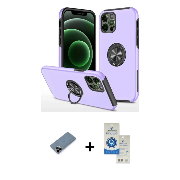 MARSİLYAN™- iPhone 12 Pro Max Kılıf Odak Form Prime - Şeffaf Royal Nano Ekran Koruyucu + Shine Kamera Lens Koruma Cam - SH