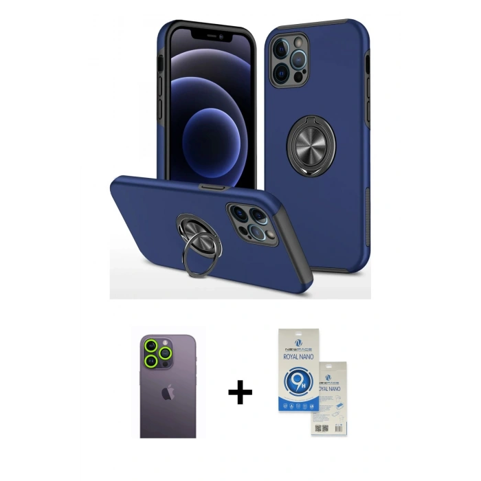 MARSİLYAN™- iPhone 12 Pro Max Kılıf Odak Form Prime - Şeffaf Royal Nano Ekran Koruyucu + Neon Fosforlu Kamera Lens - YL