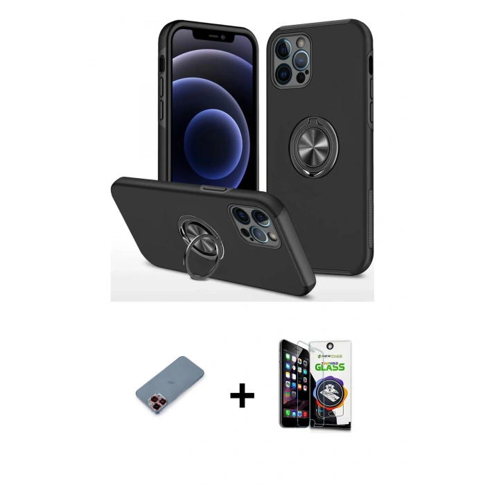 MARSİLYAN™- iPhone 12 Pro Max Kılıf Odak Form Prime - Şeffaf Temperli Cam Ekran Koruyucu + Metal Kamera Lens Koruma Cam - KI