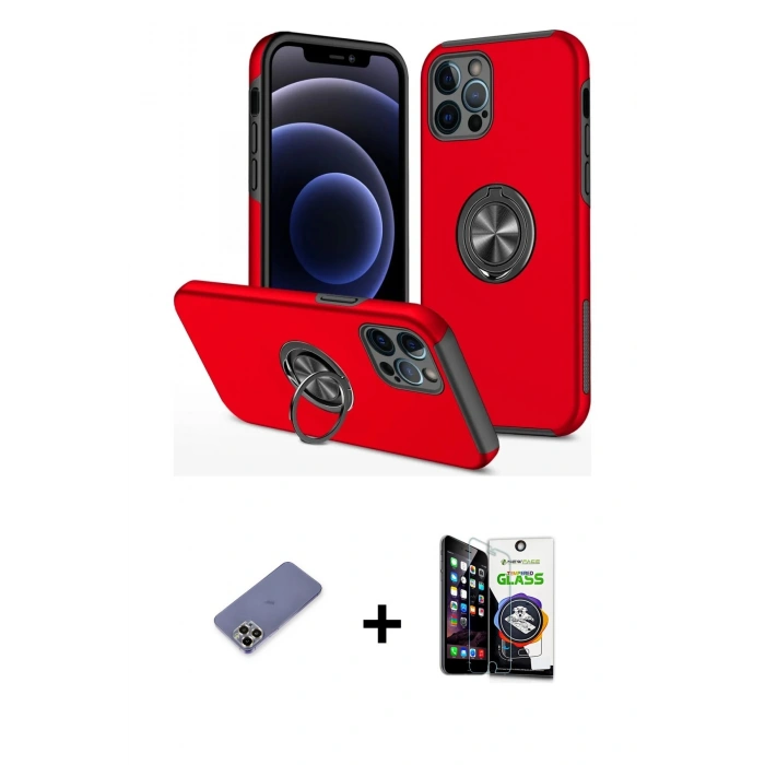 MARSİLYAN™- iPhone 12 Pro Max Kılıf Odak Form Prime - Şeffaf Temperli Cam Ekran Koruyucu + Metal Kamera Lens Koruma Cam - GD