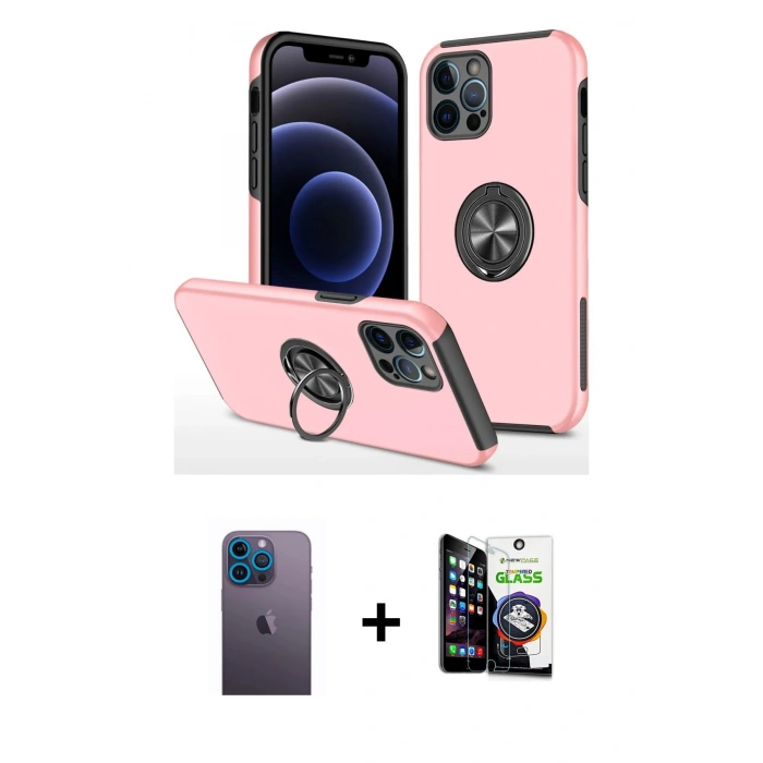 MARSİLYAN™- iPhone 12 Pro Max Kılıf Odak Form Prime - Şeffaf Temperli Cam Ekran Koruyucu + Neon Fosforlu Kamera Lens - MI