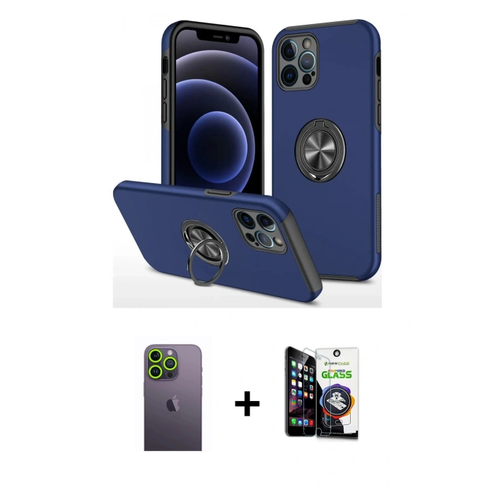 MARSİLYAN™- iPhone 12 Pro Max Kılıf Odak Form Prime - Şeffaf Temperli Cam Ekran Koruyucu + Neon Fosforlu Kamera Lens - YL