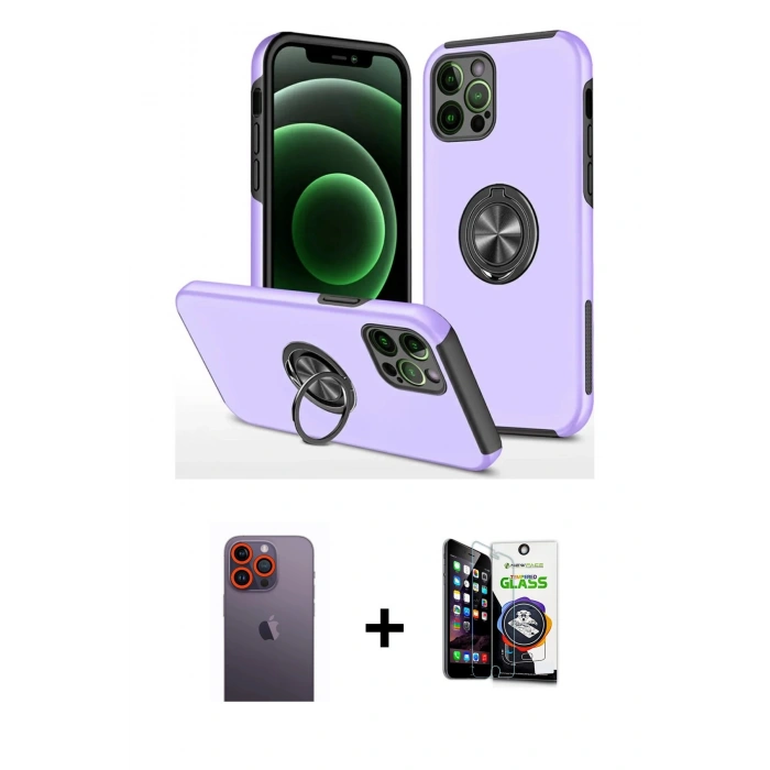 MARSİLYAN™- iPhone 12 Pro Max Kılıf Odak Form Prime - Şeffaf Temperli Cam Ekran Koruyucu + Neon Fosforlu Kamera Lens - TU