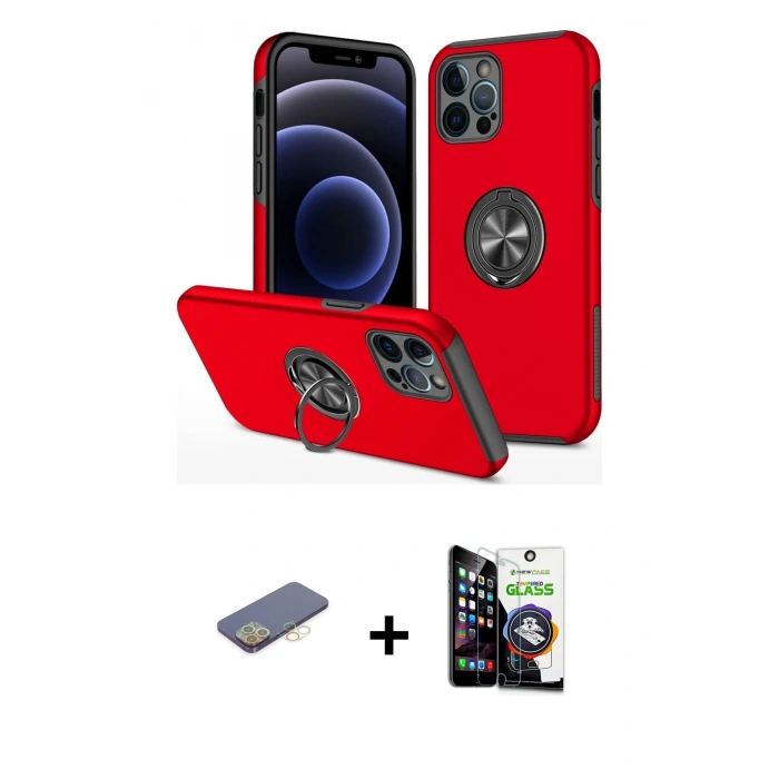 MARSİLYAN™- iPhone 12 Pro Max Kılıf Odak Form Prime - Şeffaf Temperli Cam Ekran Koruyucu + Renkli Kamera Lens Koruma Cam - SI