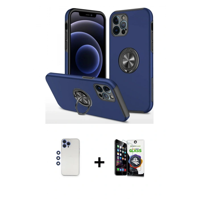 MARSİLYAN™- iPhone 12 Pro Max Kılıf Odak Form Prime - Şeffaf Temperli Cam Ekran Koruyucu + Shine Kamera Lens - LT