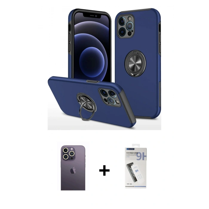 MARSİLYAN™- iPhone 12 Pro Max Kılıf Odak Form Prime - Şeffaf Uv Polymer Nano Ekran Koruyucu + Neon Fosforlu Kamera Lens - BZ