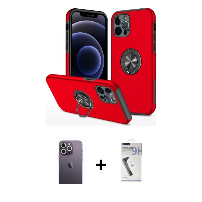 MARSİLYAN™- iPhone 12 Pro Max Kılıf Odak Form Prime - Şeffaf Uv Polymer Nano Ekran Koruyucu + Neon Fosforlu Kamera Lens - BZ