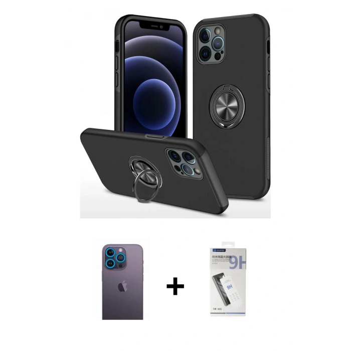 MARSİLYAN™- iPhone 12 Pro Max Kılıf Odak Form Prime - Şeffaf Uv Polymer Nano Ekran Koruyucu + Mavi Neon Fosforlu Kamera Lens