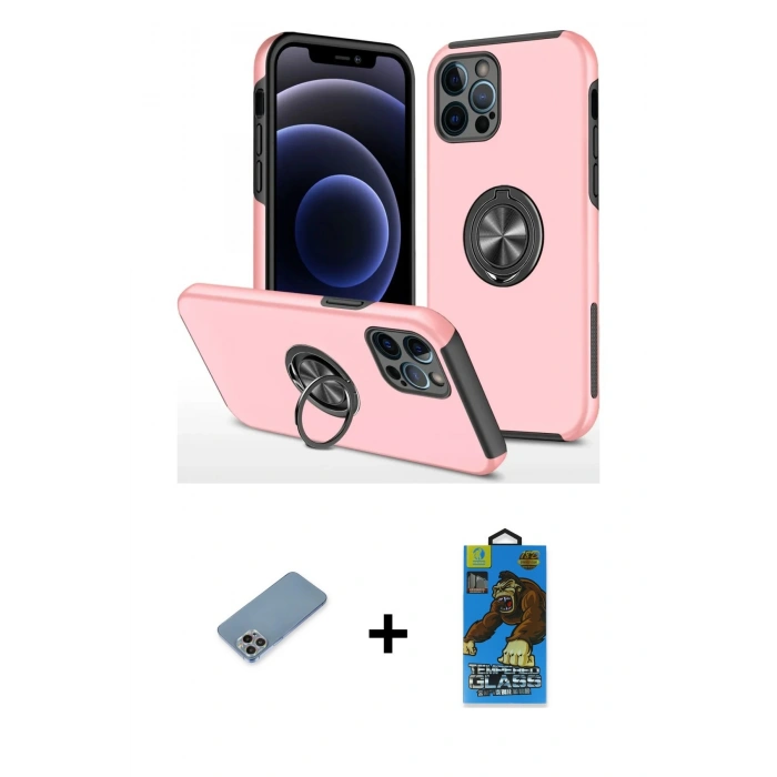 MARSİLYAN™- iPhone 12 Pro Max Kılıf Odak Form Prime - Siyah 18D Cam Ekran Koruyucu + Shine Kamera Lens Koruma Cam - GI