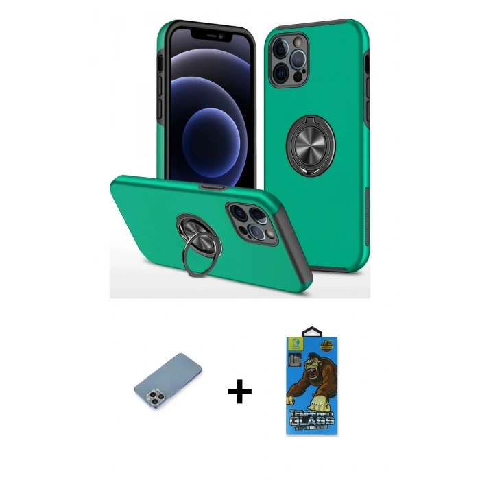 MARSİLYAN™- iPhone 12 Pro Max Kılıf Odak Form Prime - Siyah 18D Cam Ekran Koruyucu + Shine Kamera Lens Koruma Cam - GI