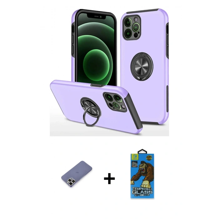 MARSİLYAN™- iPhone 12 Pro Max Kılıf Odak Form Prime - Siyah 18D Cam Ekran Koruyucu + Metal Kamera Lens Koruma Cam - GD