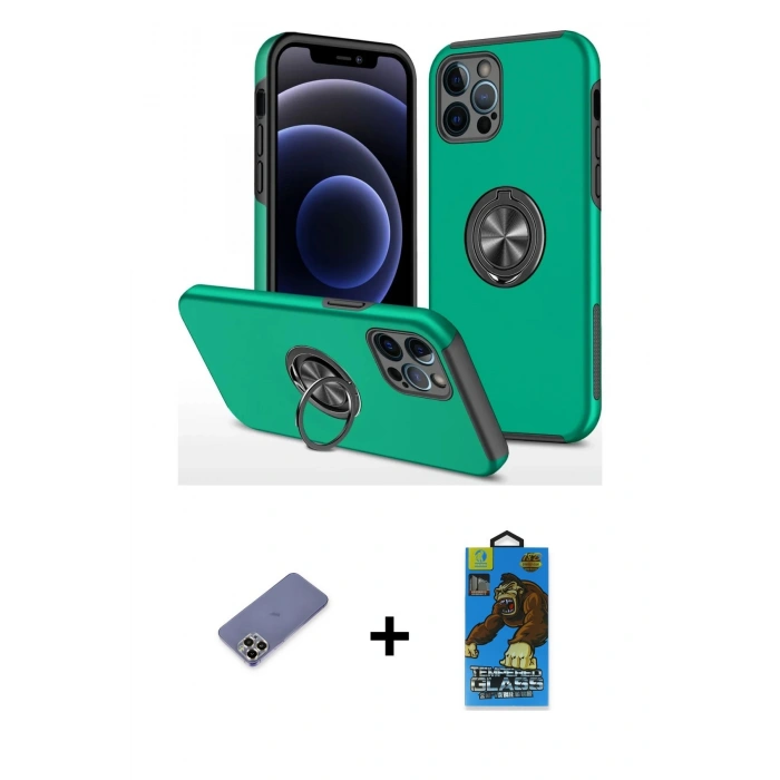MARSİLYAN™- iPhone 12 Pro Max Kılıf Odak Form Prime - Siyah 18D Cam Ekran Koruyucu + Metal Kamera Lens Koruma Cam - GD