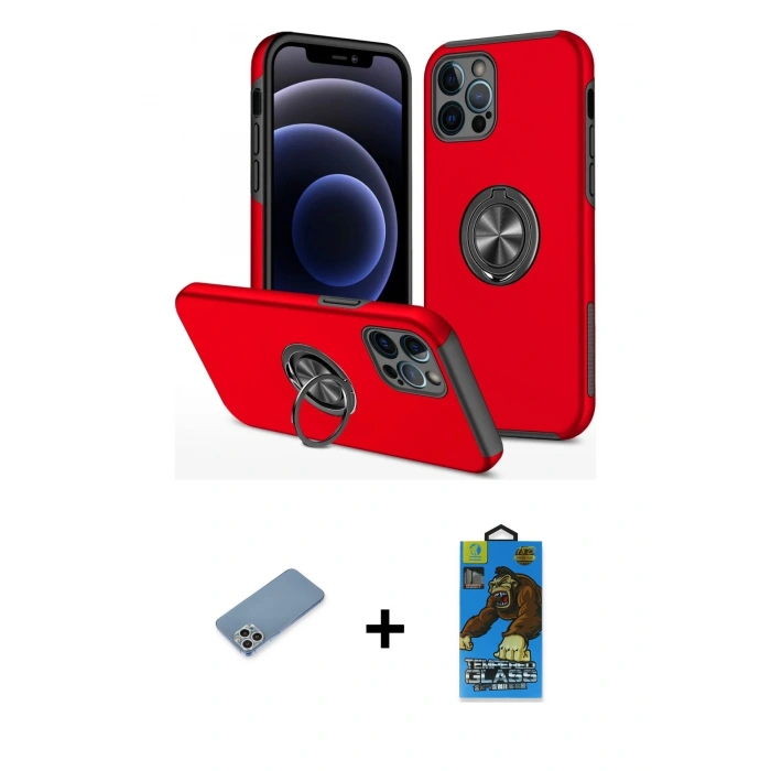 MARSİLYAN™- iPhone 12 Pro Max Kılıf Odak Form Prime - Siyah 18D Cam Ekran Koruyucu + Shine Kamera Lens Koruma Cam - GS