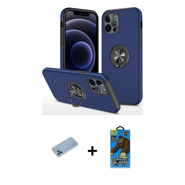 MARSİLYAN™- iPhone 12 Pro Max Kılıf Odak Form Prime - Siyah 18D Cam Ekran Koruyucu + Shine Kamera Lens Koruma Cam - MI