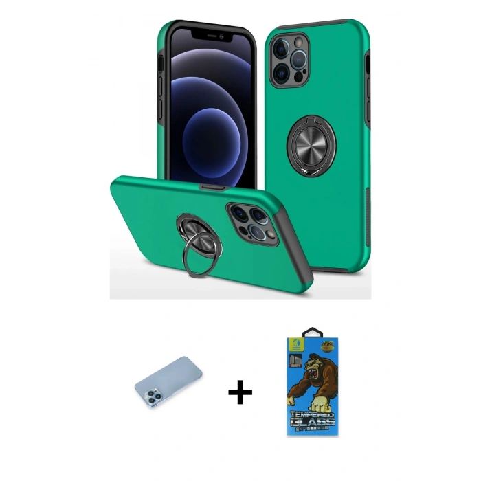 MARSİLYAN™- iPhone 12 Pro Max Kılıf Odak Form Prime - Siyah 18D Cam Ekran Koruyucu + Shine Kamera Lens Koruma Cam - MI