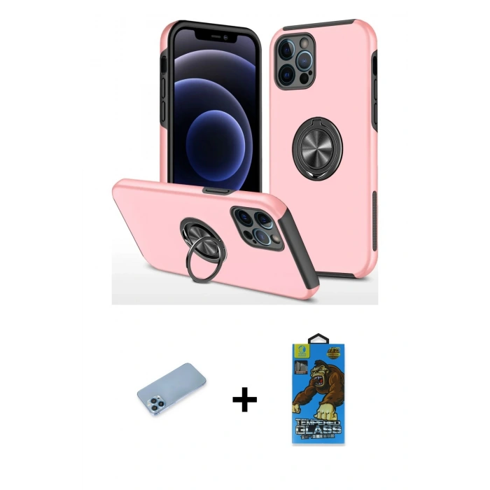 MARSİLYAN™- iPhone 12 Pro Max Kılıf Odak Form Prime - Siyah 18D Cam Ekran Koruyucu + Shine Kamera Lens Koruma Cam - MI