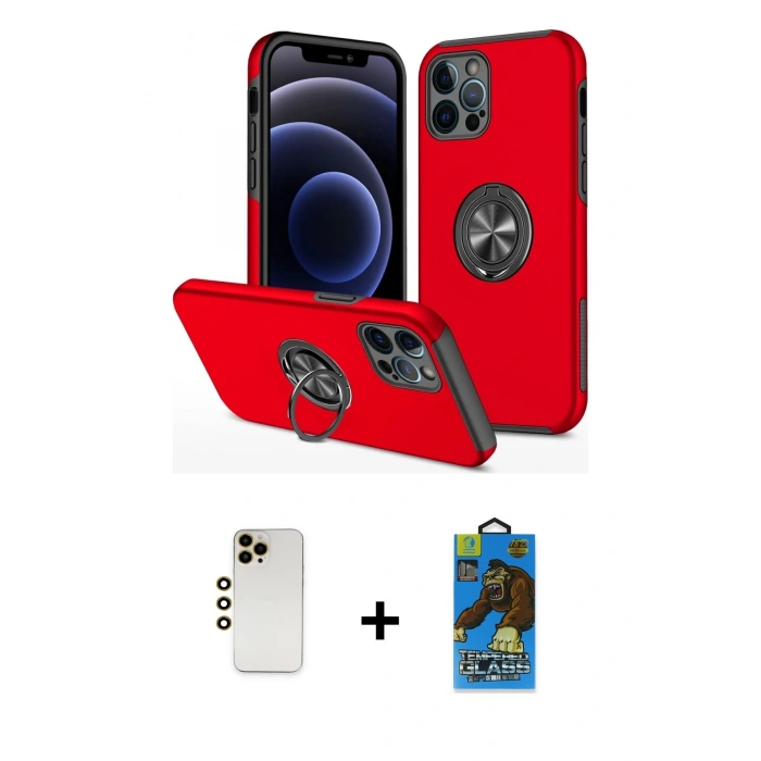 MARSİLYAN™- iPhone 12 Pro Max Kılıf Odak Form Prime - Siyah 18D Cam Ekran Koruyucu + Shine Kamera Lens - GD