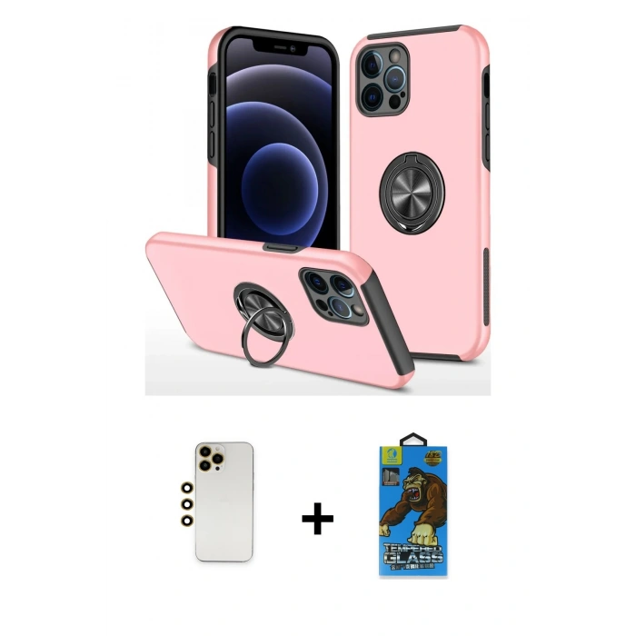 MARSİLYAN™- iPhone 12 Pro Max Kılıf Odak Form Prime - Siyah 18D Cam Ekran Koruyucu + Shine Kamera Lens - GD