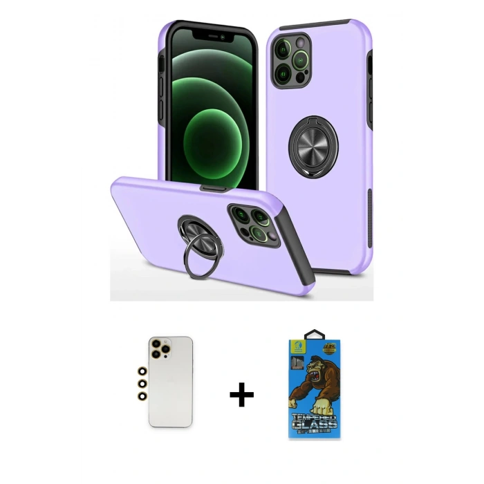 MARSİLYAN™- iPhone 12 Pro Max Kılıf Odak Form Prime - Siyah 18D Cam Ekran Koruyucu + Shine Kamera Lens - GD