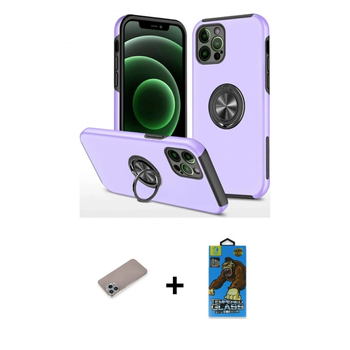 MARSİLYAN™- iPhone 12 Pro Max Kılıf Odak Form Prime - Siyah 18D Cam Ekran Koruyucu + Shine Kamera Lens Koruma Cam - SABE