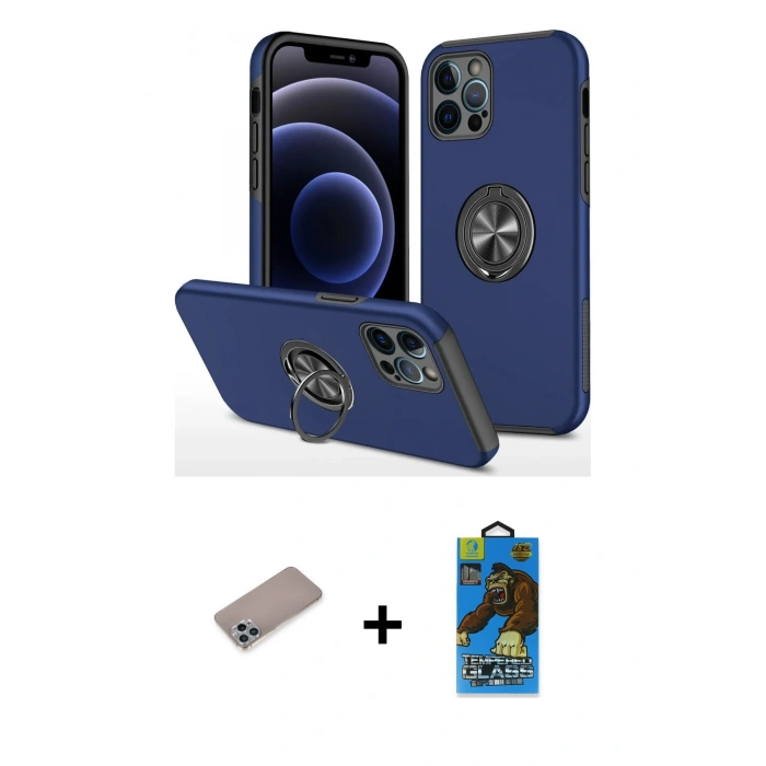 MARSİLYAN™- iPhone 12 Pro Max Kılıf Odak Form Prime - Siyah 18D Cam Ekran Koruyucu + Shine Kamera Lens Koruma Cam - SABE