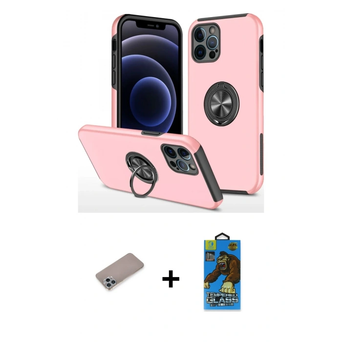 MARSİLYAN™- iPhone 12 Pro Max Kılıf Odak Form Prime - Siyah 18D Cam Ekran Koruyucu + Shine Kamera Lens Koruma Cam - SABE