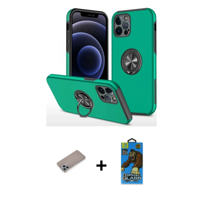 MARSİLYAN™- iPhone 12 Pro Max Kılıf Odak Form Prime - Siyah 18D Cam Ekran Koruyucu + Shine Kamera Lens Koruma Cam - SABE