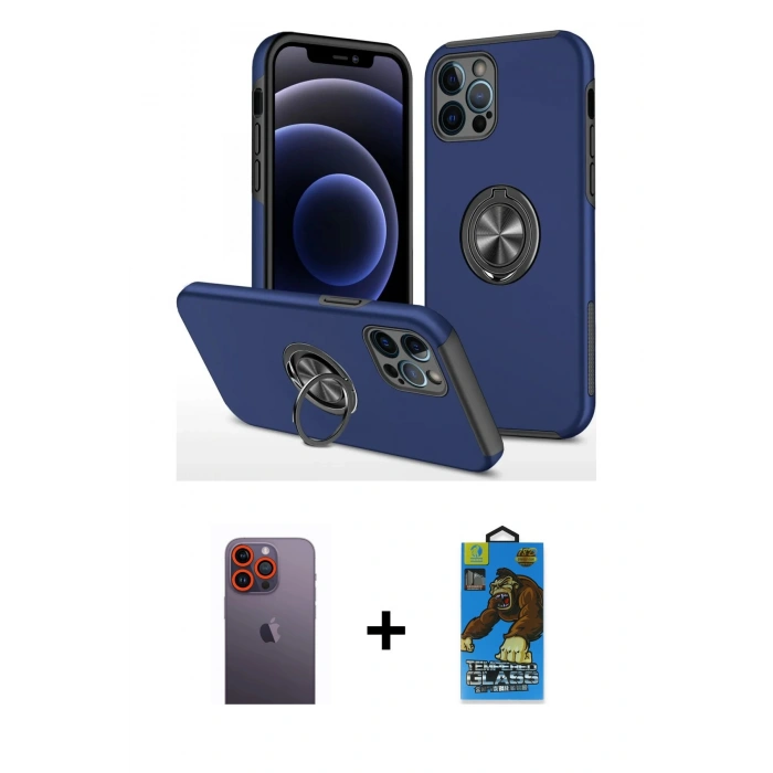 MARSİLYAN™- iPhone 12 Pro Max Kılıf Odak Form Prime - Siyah 18D Cam Ekran Koruyucu + Neon Fosforlu Kamera Lens - TU