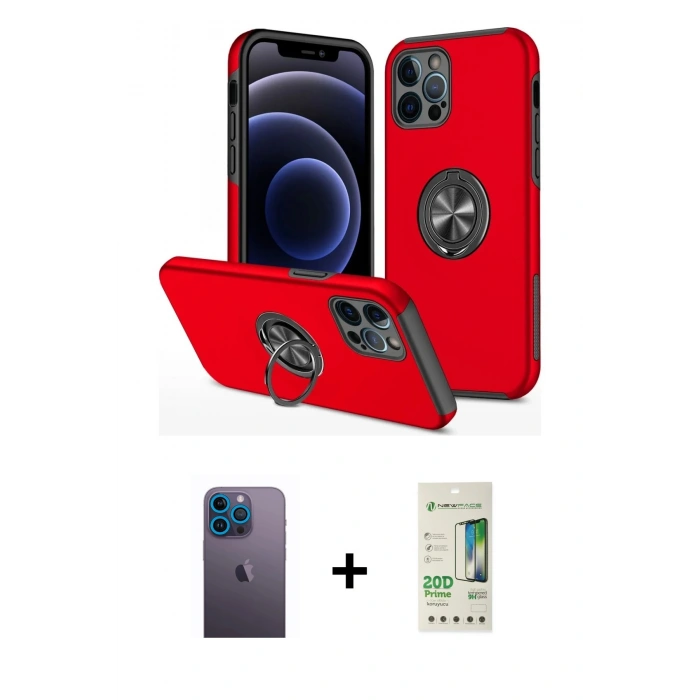 MARSİLYAN™- iPhone 12 Pro Max Kılıf Odak Form Prime - Siyah 20D Premium Cam Ekran Koruyucu + Neon Fosforlu Kamera Lens - MI